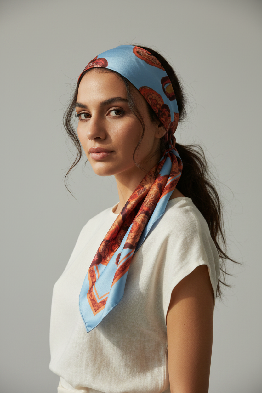 Summer Blossom Blue Scarf Mockup